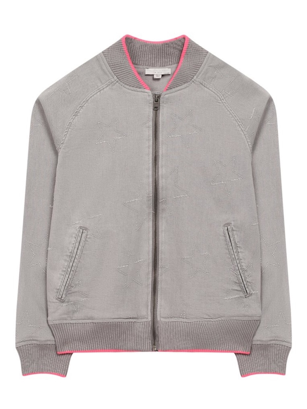 Stella McCartney Gray Bomber Jacket with Pink Trim